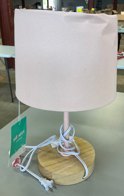 Kids’ table lamp pink/wood - AS IS - DENTED LAMP SHADE - MINOR COSMETIC FLAW
