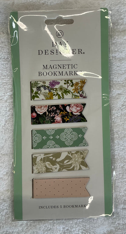 Day Designer brand magnetic bookmarks featuring floral and patterned designs.