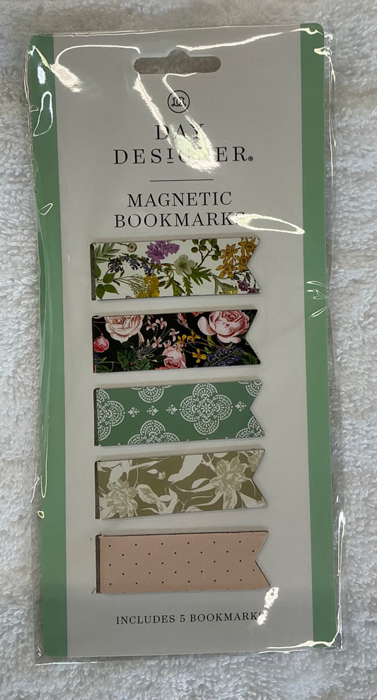 Day Designer brand magnetic bookmarks featuring floral and patterned designs.