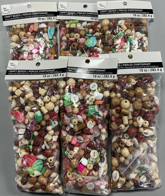 Arts and crafts bundle deal 6 packs-(wood and shell bead mix 10oz per pack)