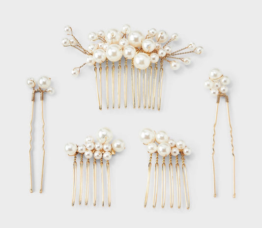Gold pearl hair pins