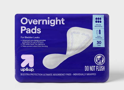 30-count pack of up&up™ Overnight Incontinence Pads