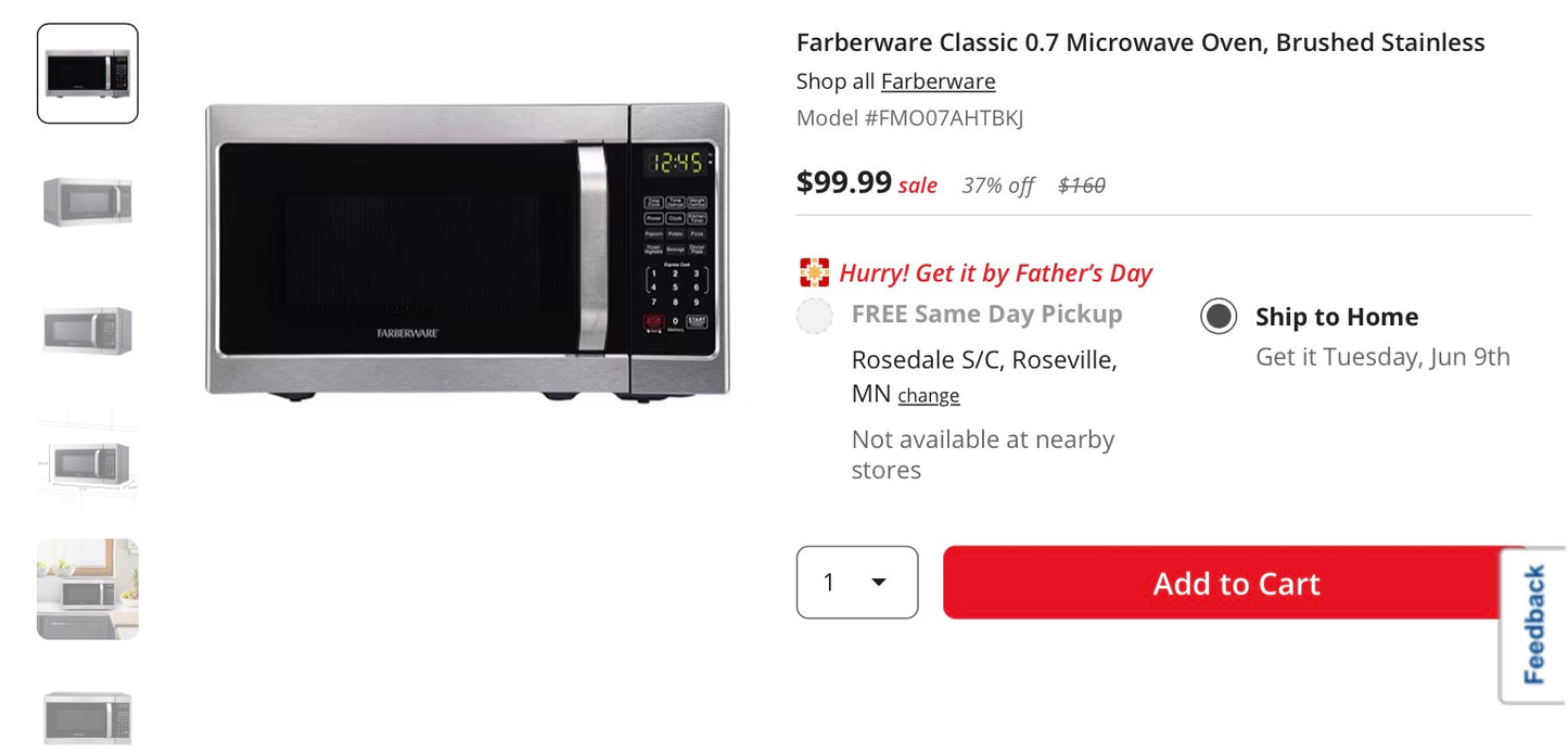 Farberware Classic 0.7 Microwave Oven, Brushed Stainless 700 watt