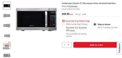 Farberware Classic 0.7 Microwave Oven, Brushed Stainless 700 watt