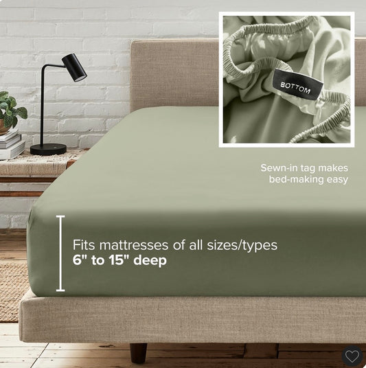Bare Home ultra soft fitted sheet Twin XL-Sage