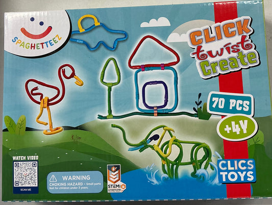 Spaghetteez 70-piece flexible construction toys featuring colorful, bendable rods designed for creative building.