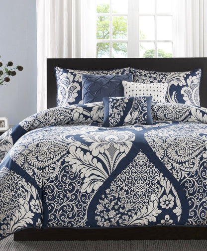 Madison Park Vienna 6 Piece Printed Duvet Cover Set in Indigo king