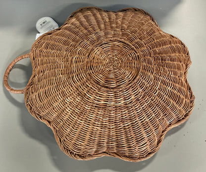 THRIFTY 70 - Scallop woven shallow bowl - 6.7” (H) x 20” (W) x 20” (D) - MISSING HANDLE - AS IS - FINAL SALE - NO RETURNS - PICK UP ONLY
