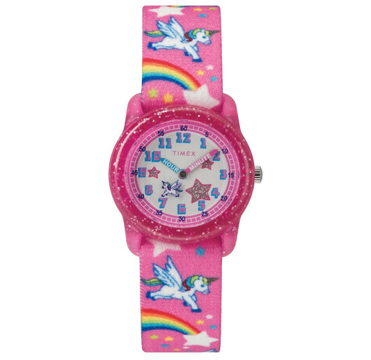 Timex Kids Time Machines Rainbow Unicorn Watch with a pink elastic strap