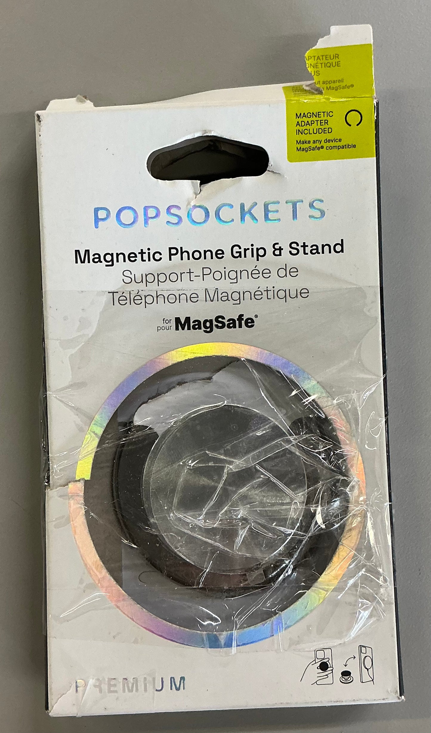 Popsockets magnetic phone grip with MagSafe magnetic adapter ring - Aluminum Radial Silver
