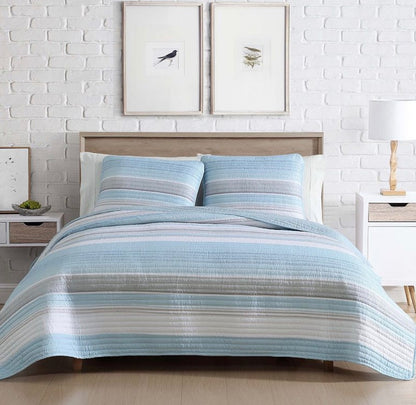 Beatrice Home Fashions Coralinn 3 Pieces Quilt Set Full/Queen-Blue/Gray