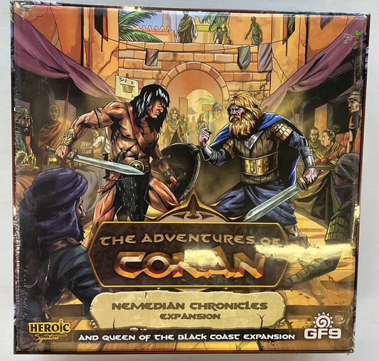 Nemedian Chronicles & Queen of the Black Coast Expansion for the board game The Adventures of Conan, published by Gale Force Nine