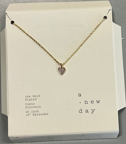 14k gold plated cubic zirconia heart necklace