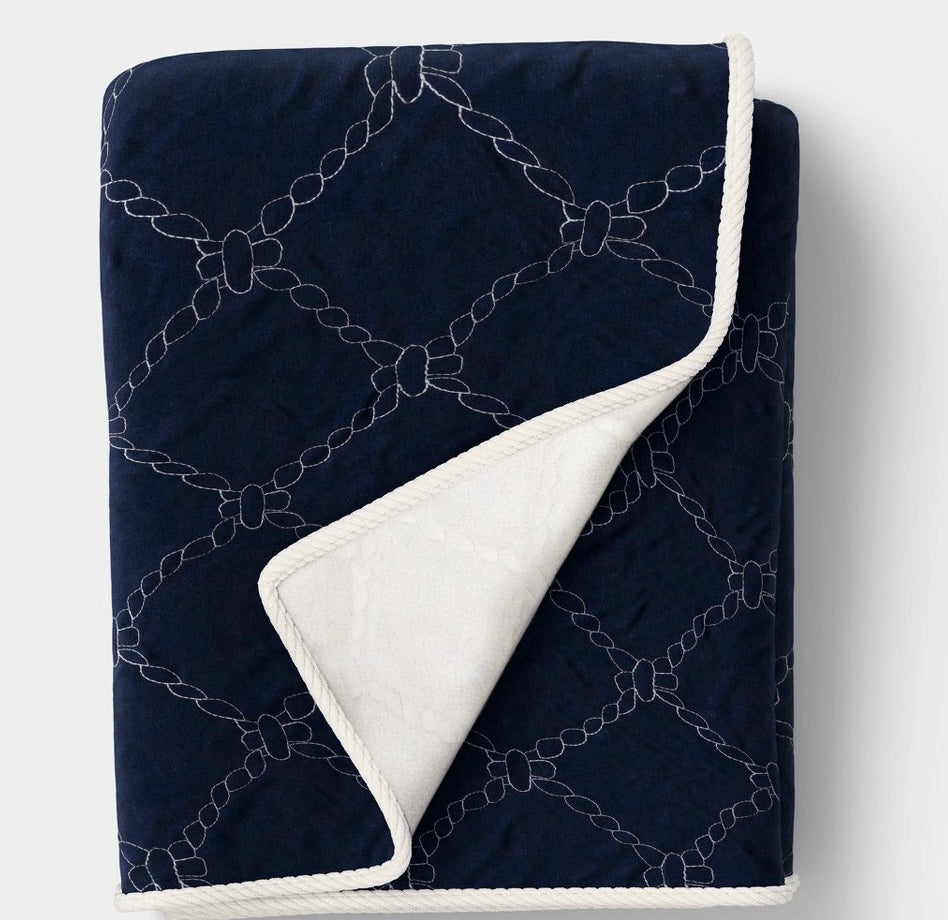 Quilted net throw blanket - blue/neutral - 50x60”