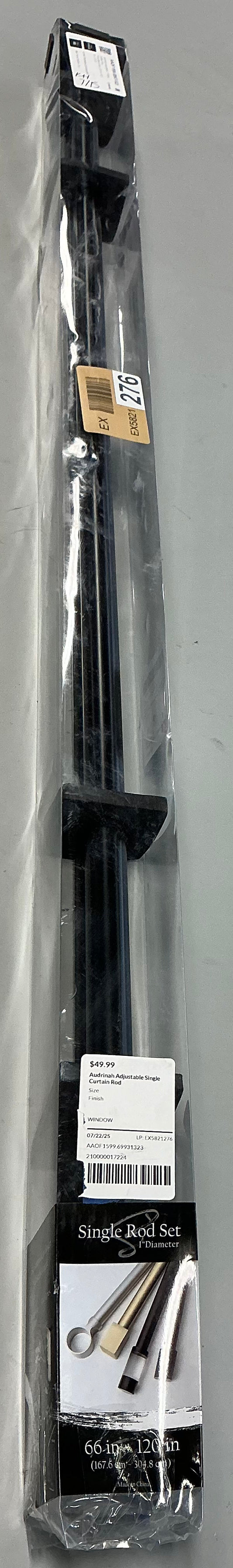 BHF branded audrinah adjustable 1” inch single curtain rod black-66-120 inches