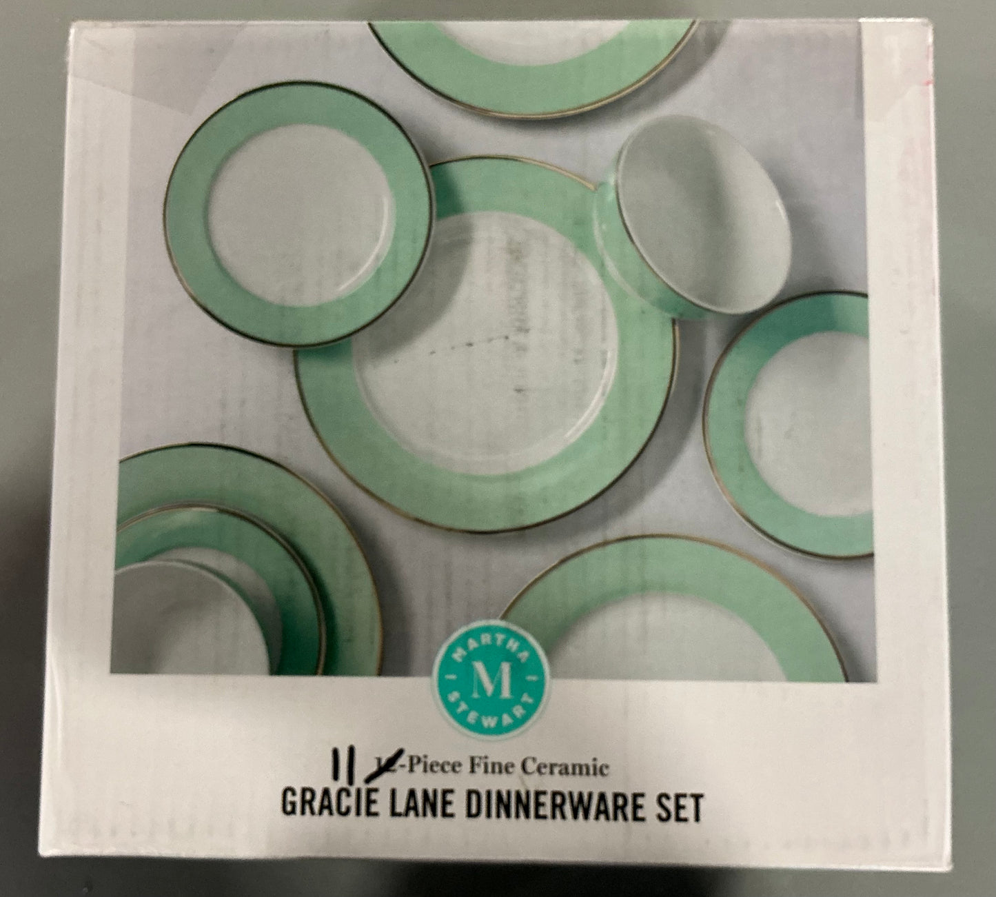 Martha Stewart 11-pc. Martha Blue Gracie Lane Ceramic Dinnerware Set - Open Box - MISSING 1 SALAD PLATE