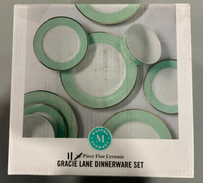 Martha Stewart 11-pc. Martha Blue Gracie Lane Ceramic Dinnerware Set - Open Box - MISSING 1 SALAD PLATE