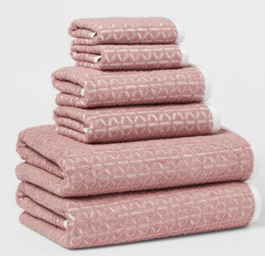 6pc Boho Bath Towels and Washcloths
Set Mauve