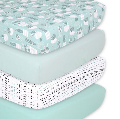The Peanutshell Fitted Crib Sheets - Cactus and Pastel Green
- 4pk