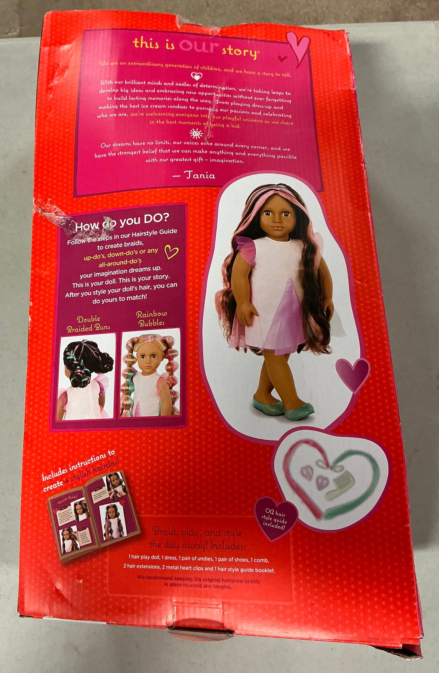 Our generation Tania from hair to there 18” doll - DAMAGED PACKAGE - PICK UP ONLY