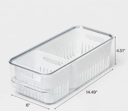 Lidded fridge storage with 2 internal inserts