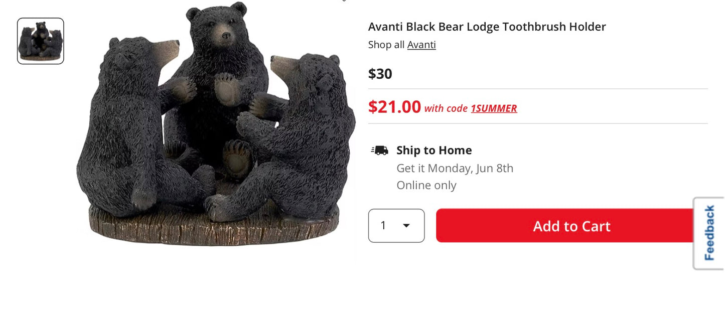 Avanti Black Bear Lodge Toothbrush Holder