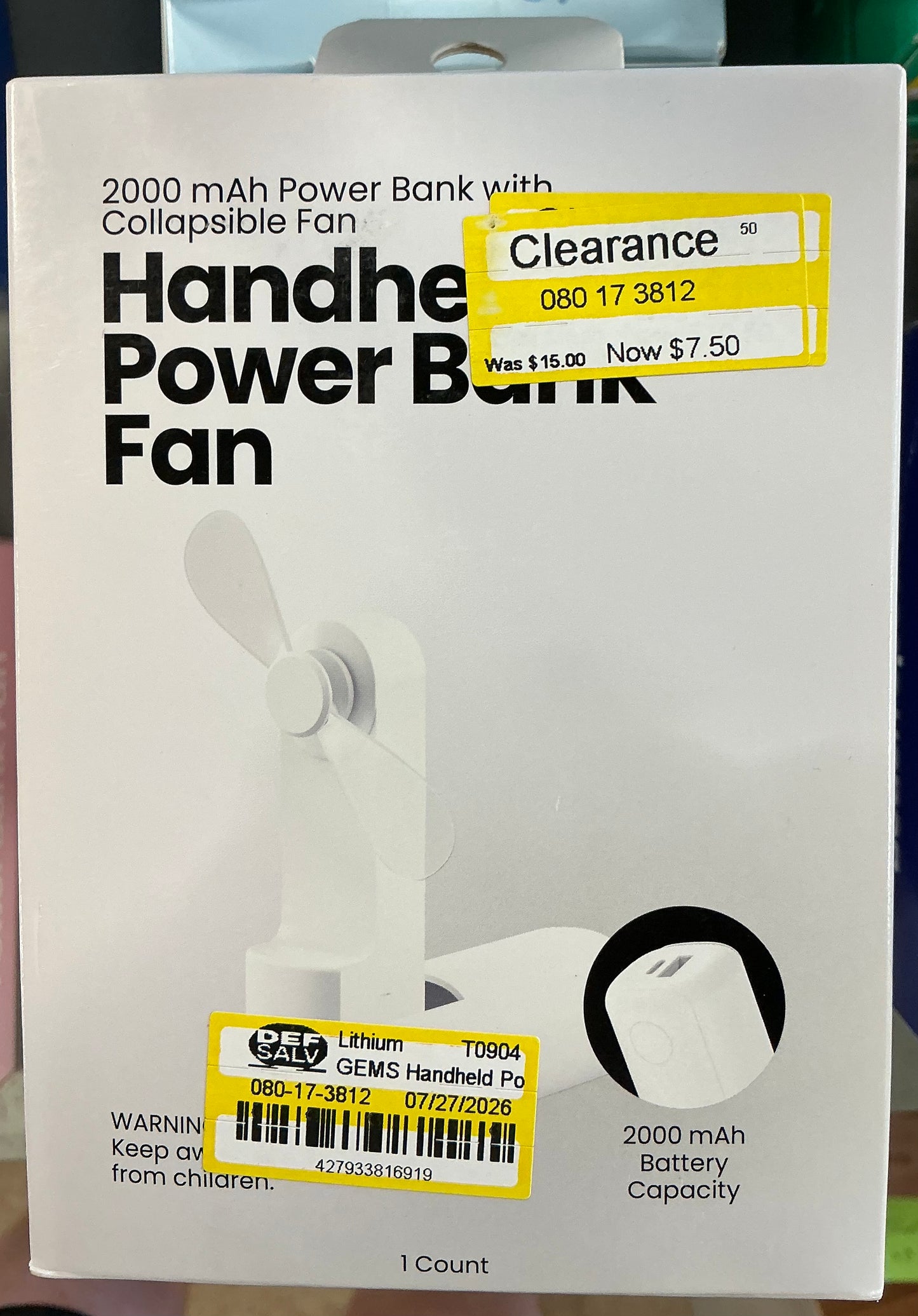 GEMS handheld power bank fan
