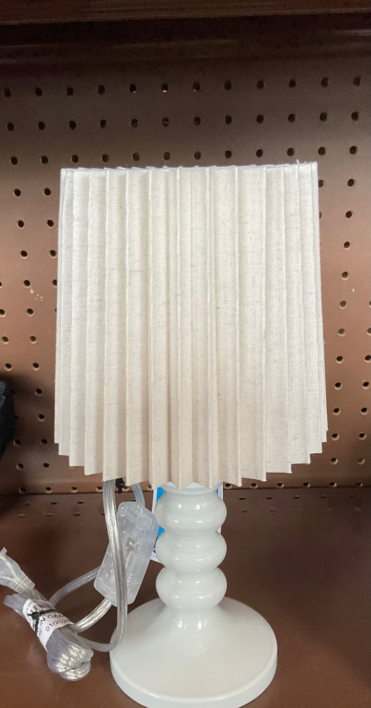 Mini Stick Table Lamp with Pleated Shade White