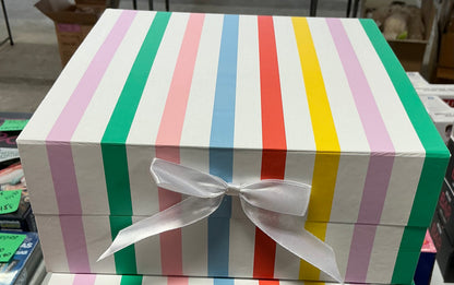 10"x10"x4" Square Gift Box with Bow Vertical Multi Stripe