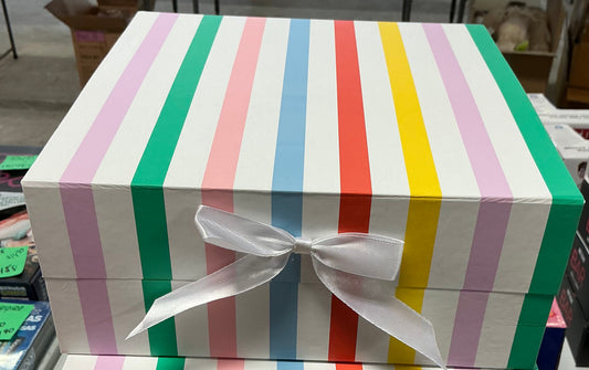 10"x10"x4" Square Gift Box with Bow Vertical Multi Stripe