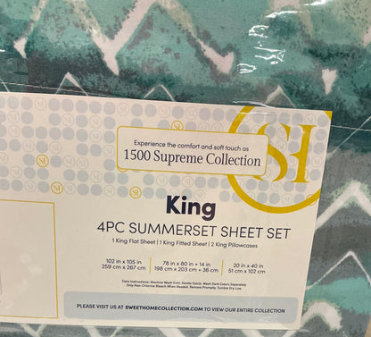 Sweet Home Collection™ Summerset Printed Sheet Set, Double Brushed Microfiber 4-piece King