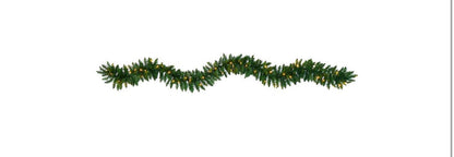9-foot Nearly Natural Christmas Pine Artificial Garland features 50 pre-strung warm white LED lights and is designed for indoor