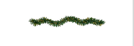9-foot Nearly Natural Christmas Pine Artificial Garland features 50 pre-strung warm white LED lights and is designed for indoor