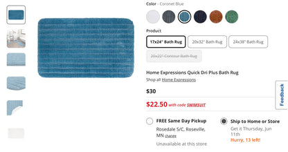 Home Expressions Quick Dri Plus Bath Rug 17 in x 24 in
