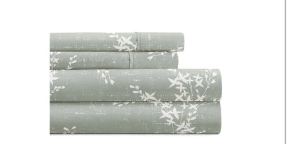 Home Collection Delicate Details patterned microfiber bed sheet set in the color Distressed Willow Green Mist king 4pcs
