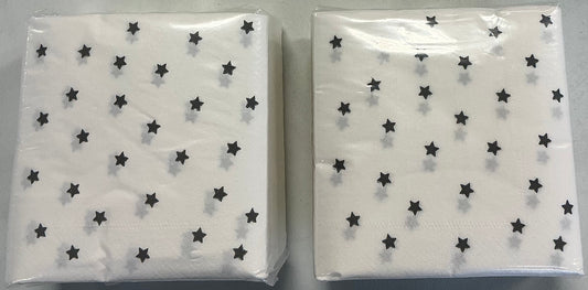 White paper napkins featuring a repeating pattern of black stars-2 pack(200 pcs per pack)