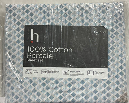 Home Expressions Cool and Crisp Cotton Percale Sheet Set 3 Pieces Twin XL-Included(1 Fitted Sheet,1 Pillowcase,1 Flat-Sheet)-Color( Puritan Blue Print)