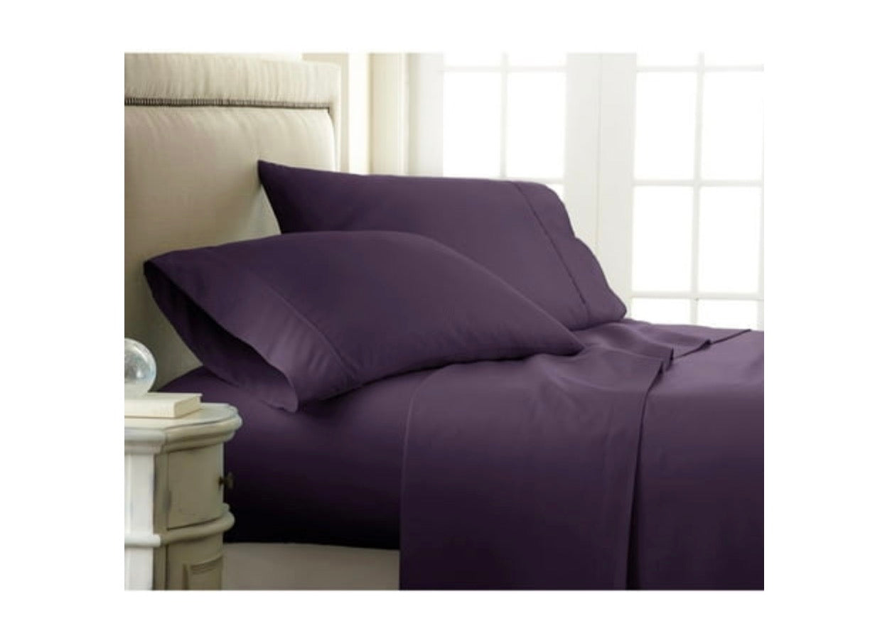 Purple striped microfiber sheet set king 4pcs