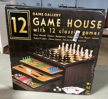 Game gallery 12 classic games in wooden storage house - PICK UP ONLY