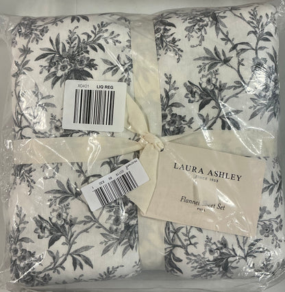 Laura Ashley 100% Cotton Flannel 4 Pieces Sheet Set full-Included(1 Flat Sheet,1 Fitted Sheet,2 Pillowcase)-Color(Faye Toile Black)
