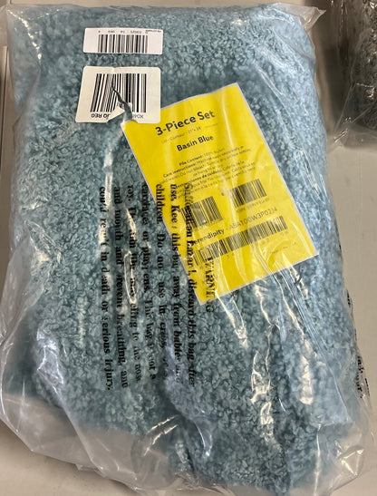 3 Pieces Serendipity Bath Rug Set 21”x34”bath mat,21”x24” toilet contour and 17”x14”universal toilet lid cover designed to fit most toilet lids-Color(Basin Blue)