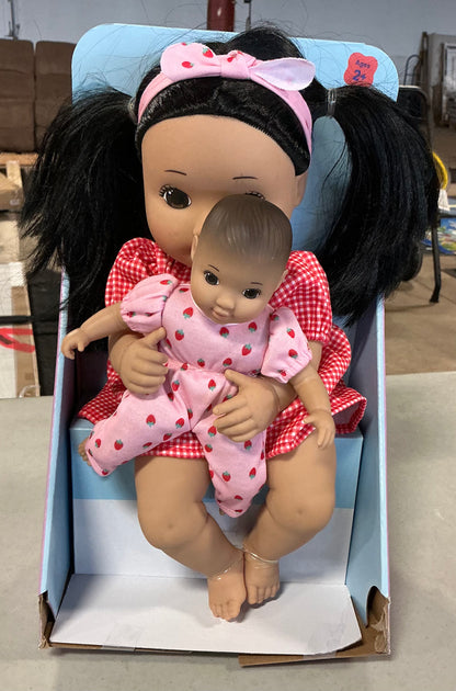 Gigglescape 14” black hair/brown eyes toddler girl - AS IS - SOME MINOR COSMETIC FLAWS - DAMAGED PACKAGE