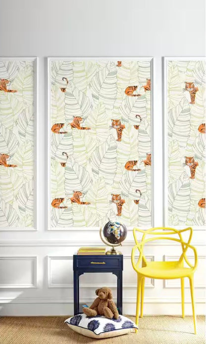 Honea Kids Hiding Tigers 33' L x 20.5" W Wallpaper Roll-black(clearance)