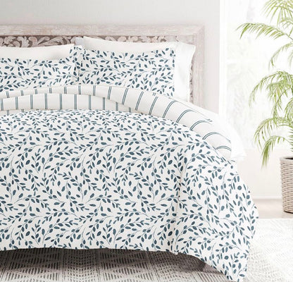 3 pc Reversible Duvet Bedding Set - Watercolor Vines Pattern king