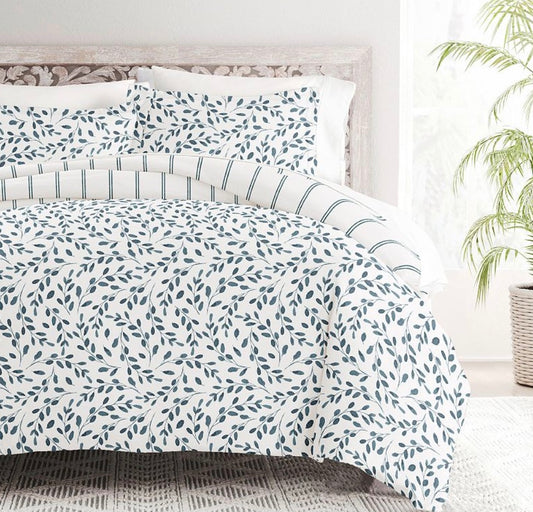3 pc Reversible Duvet Bedding Set - Watercolor Vines Pattern king