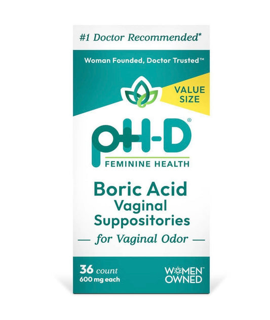 pH-D Feminine Health Boric Acid Vaginal Suppositories for Women's Health, 36 Count