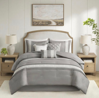 Madison Park Marla 7 Pieces Midweight Comforter Set Queen-Grey
