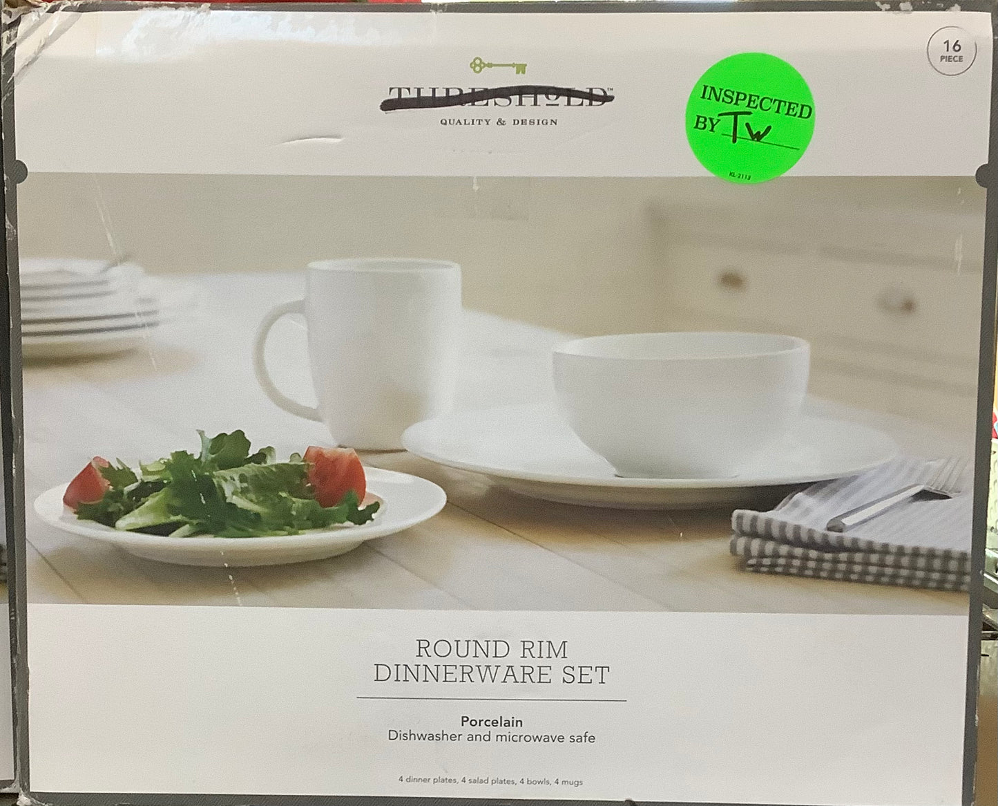 16pc Porcelain Beaded Rim Dinnerware Set - White