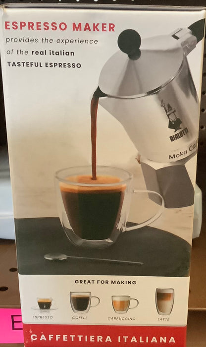 Bialetti 3 Cup Moka Stovetop Espresso Maker - Silver:
Aluminum, Manual, Hand Wash, Glossy, Ground Coffee, Mesh Filter