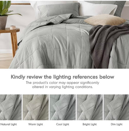 510 Design Mina Waffle Weave Textured 3 Pieces Quilt Set Full/Queen-Gray